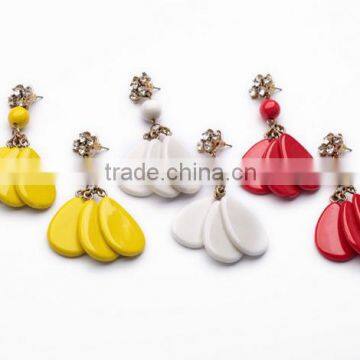 Yellow White and Red Waterdrop Drop Earrings