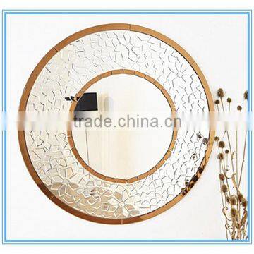 Silvery Frame with Golden Lace Mosaic Frame MDF Handmade Beveled Glass Mirror Mosaic Tile