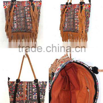 Vintage leather fringe tribal handbag