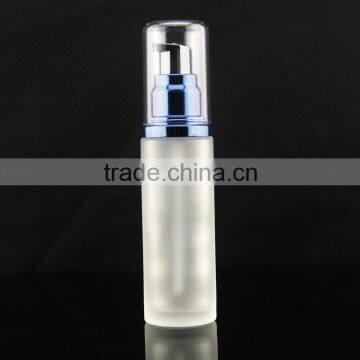 frosted cosmetic glass bottle with aluminum pump in stock