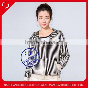 OEM womens stripe zipper-up hoodies sweatshirts manufactures in china