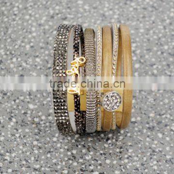 Fashion Lucky Letters DIY Diamond Rhinestones Tassel Multi-Layer Wide Leather Bracelet photo-4