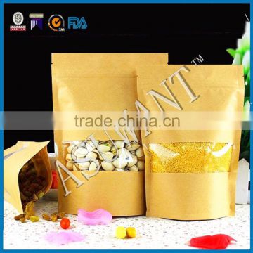 High quality customized recycle stand up Kraft paper bag/brown paper zipper bag for nuts