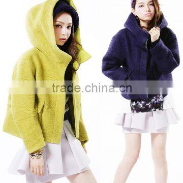 Womens Fashion Short Style Woolen Coil Trench Hood Coat Jacket OEM Type Clothes Factory Manufacturer Guangzhou Baiyun