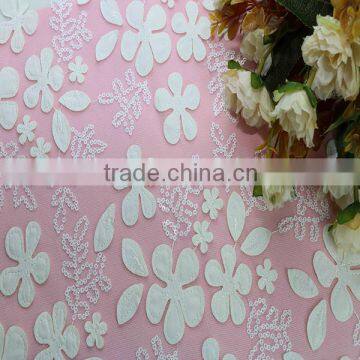 polyester net sequins laser embroidery mesh fabric