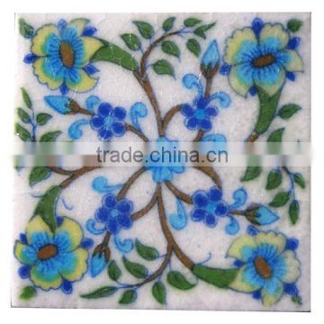 Lovely Designer Handmade Floral Blue Pottery Tiles Glazed Tiles from India