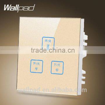 Hot Wallpad Customize LED UK Gold Waterproof Crystal Glass Touch switch 110~250V 3 gang 1 way Touch Light Wall Switch