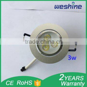 Pure white indoor ceiling lights 3w silver LED ceiling lights