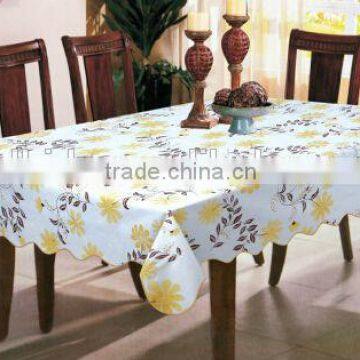 waterproof oblong table cloth, flower printed Vinyl table cloth with flannel backing,