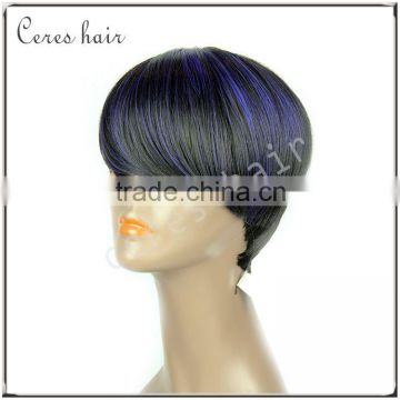 Premium synthetic wig Yaki/Silky straight hot blue highlights wig Hot Style short bob wig                        
                                                Quality Choice