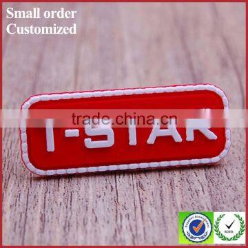 Custom 3d red debossed silicone tags for kids handbags luggage clothing