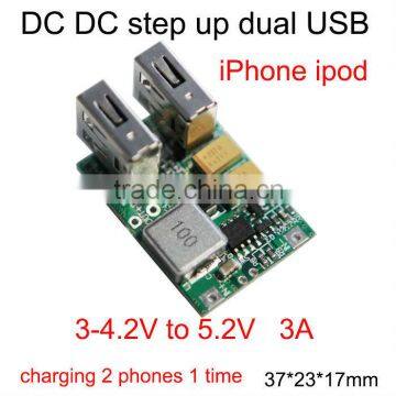 DC DC converter step up fixed output 5V 3A double USB output support iPhone ipod and other mobilephone USB charger module