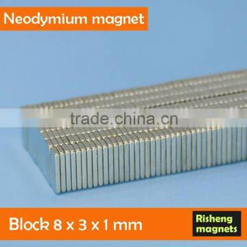 Strong permanent magnetic blocks 8x3x1mm ultra thin magnet