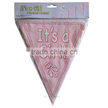 IT'S A Girl Pink Pennant paper Banner For baby shower decoration