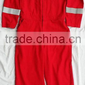 red coverall with printing and reflective tapes fire proof