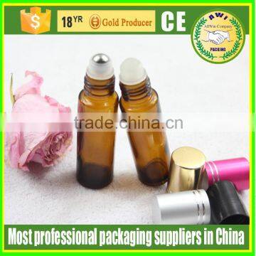 wholesale amber glass roll on bottle with stainless steel roller ball