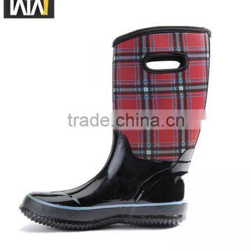 Cheap women gingham check neoprene rain boot