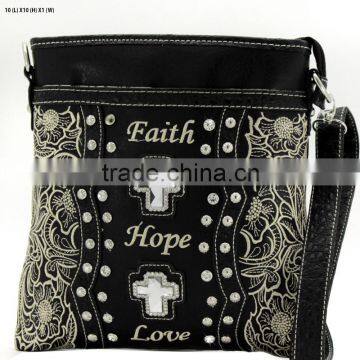 BIBLE PRINT BLACK WESTERN STUDDED RHINESTONE CROSS BODY PURSES HIPSTER BAGS