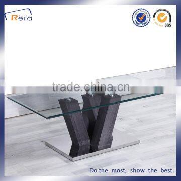 Rectangle glass top wood frame centre table