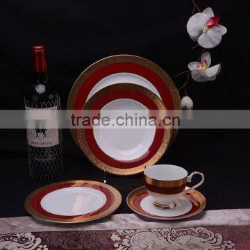 High quality red&gold bone china dinner set