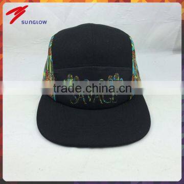 wholesale customize design your own logo black 5 panel hat with printing logo