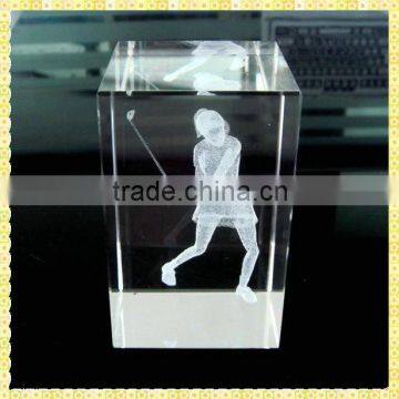 Personalized 3D Laser Play Golf Crystal Cube For Business Souvenir Gifts