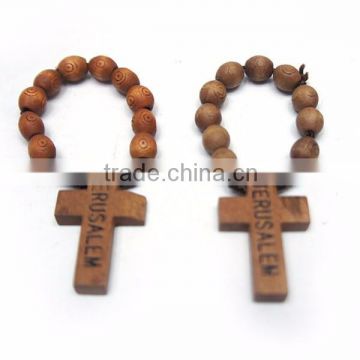 Christmas gifts wooden rope cross pendant weaving decade rosary ring