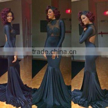 Mermaid Floor Length Custom Made Design Evening Party Wear Robe De Soiree ED294 long sleeve black evening dress