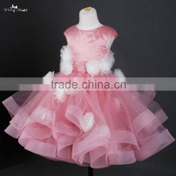 FG20 Real Sample White Handmade Flowers Pink Tulle Flower Girl Net Dresses For Weddings