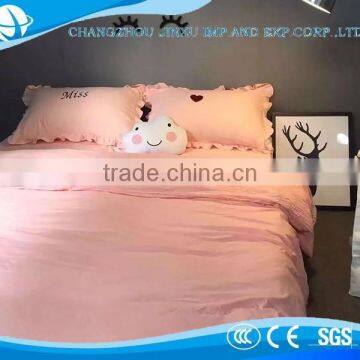 High quality cotton customed Korean style pink puff side bedding sets