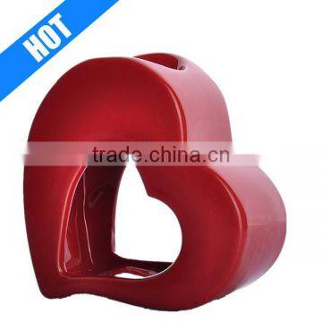 customized red color glazed ceramic heart oil burner