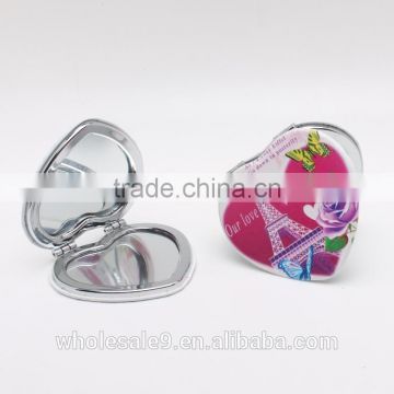 Pu leather heart shape folding pocket protable Mirror Make up