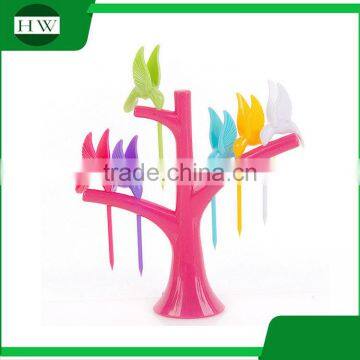 Eco Plastic Tableware Kid Cartoon Tree Humming Bird Birdie Fruit Fork Set photo-2