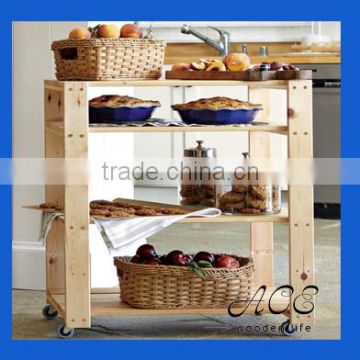 Natural Wood Shelving-Utility Cart with Wheels Wooden Shelf