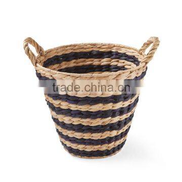 Wholesale Black & Natural Woven Striped Water Hyacinth Basket