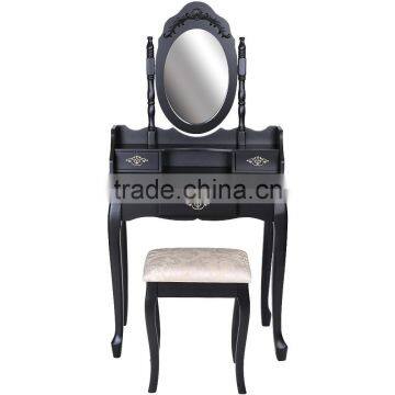 Black French Style Dressing Table With Oval Mirror photo-2