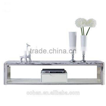 E2195 Royal Luxury Stoving Varnish Stainless Steel Tv-stand/cabinet/unit Design With Thick Marble Top photo-2