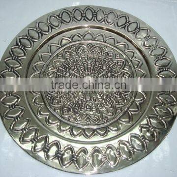 Metal Charger Plate,Designer Silver Charger Plate,Silver Charger Plates,White Colour Charger Plate,Antique Charger Plate