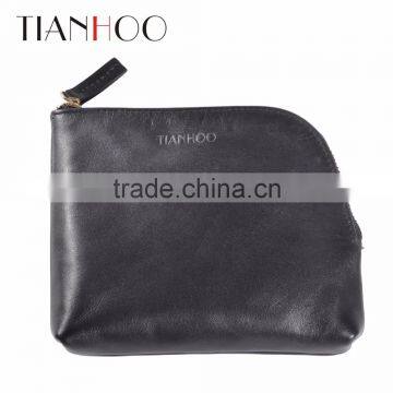 Women Genuine Leather Makeup Bag Professional Cosmetic Cases Black Color Phone Pouch Clutch Bag