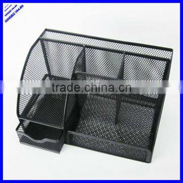 High quality 6 divided compartment black metal wire mesh stationery holder