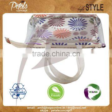 Customize Flora Print See Through Pvc Jute Tote Bag With Pouch photo-3