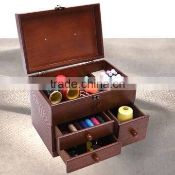 Fancy latest style hot- sela FSC&SA8000 FSC solid wood folding wooden sewing box wholesale