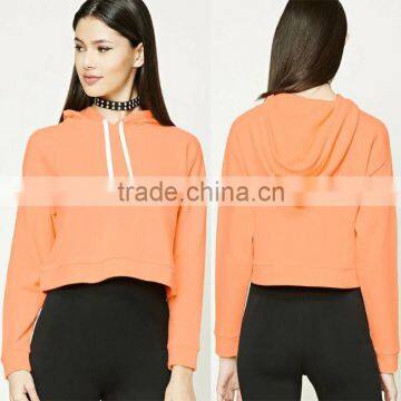 2017 Top Selling Ladies Custom Solid Sweatshirt Soft French Terry Cotton Knit Long Sleeve Pullover Cropped Top Hoodie