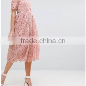 Guangzhou Clothing OEM Pink Undertone Cold Shoulder Lace Prom Dresses photo-4