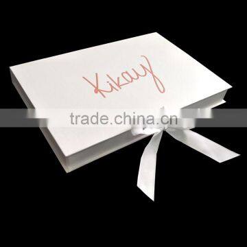 Zeal-X made logo printed white ribbon flat cardboard folding clothes gift packaging box