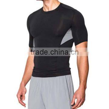 Polyester Spandex Gym Sports Clothing Short Sleeve Black Cheap Wholesale T shirt