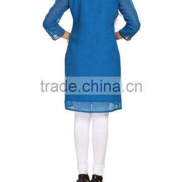 Pakistani Kurtis Glam And Glitter Tunic With Beadwork In White And Copper Front Neck Designs For Kurtis 2016 HSD5443 photo-2