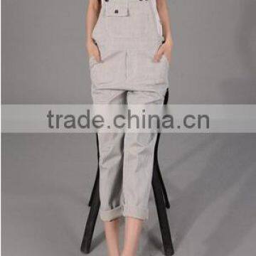 Cute Striped Cotton Ankle-length Pockets Bib Overalls for Women