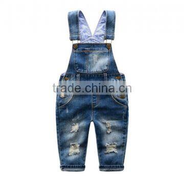 New style kid overalls boys ripped jeans denim pants 2017