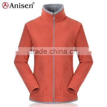 made in china alibaba plain orange long sleeves zipper-up polar fleece women's coat